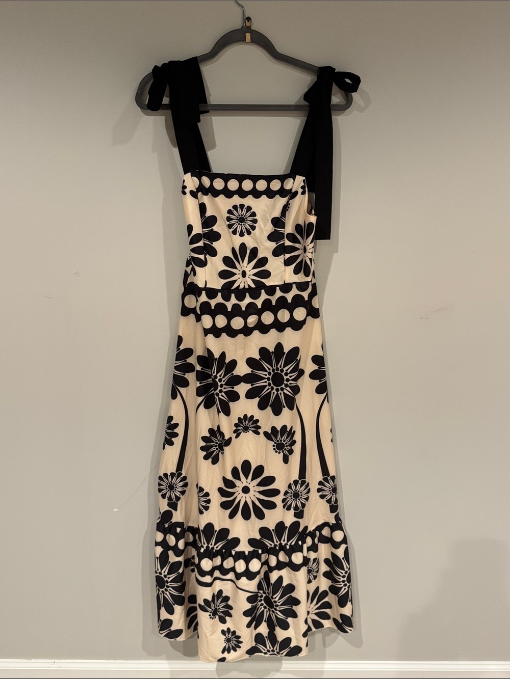 SHEIN Black & Cream Floral Tie-Strap Midi Dress